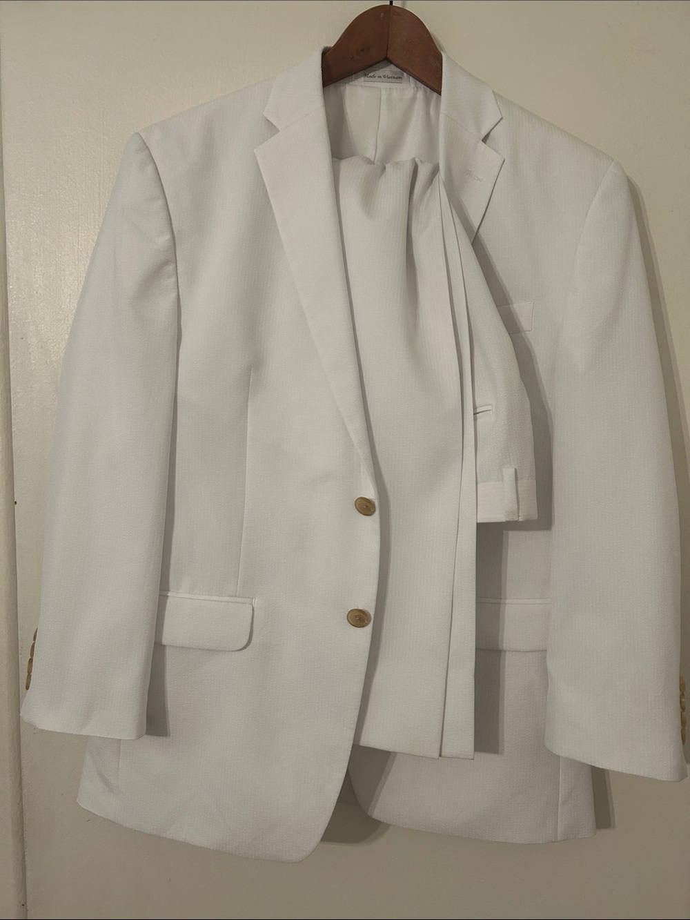 Crisp White Seersucker Men’s 2 Piece Suit
